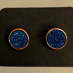 Dainty Blue Drusy Stud Earrings